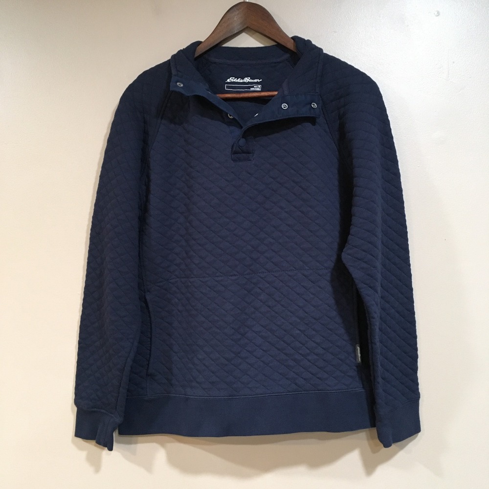 Eddie Bauer Snap T Quilted Pullover Sweatshirt Mens M Navy Blue Outdoor Preppy